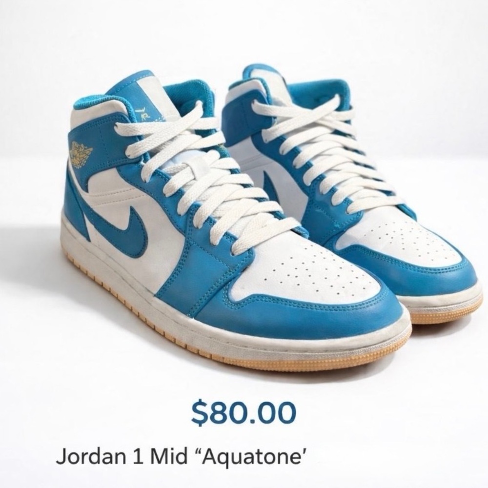 Jordan 1 Mid Aquatone Blue White Sneakers